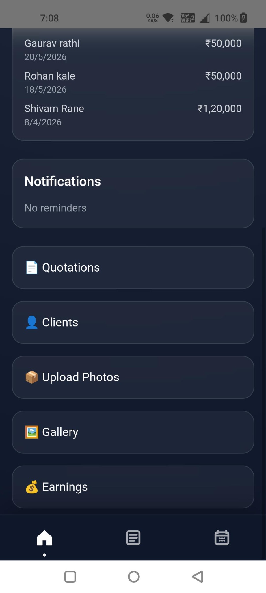 Dashboard modules screen