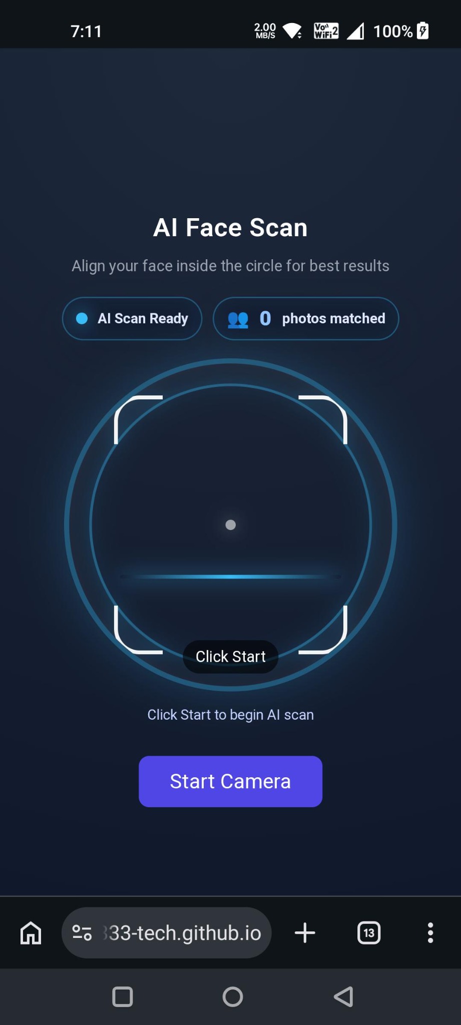 Face scan screen
