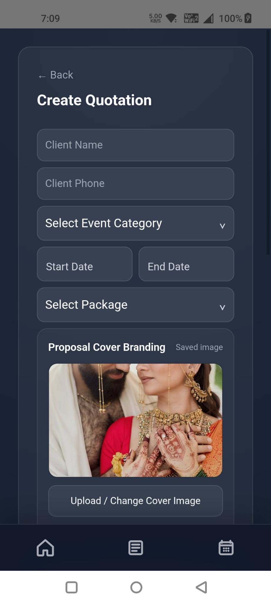 Quotation screen